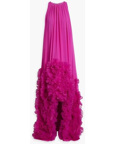 Badgley Mischka Ruffled Chiffon Gown - Pink