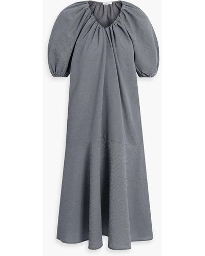 Iris & Ink Esme Gathered Gingham Cotton-blend Seersucker Midi Dress - Grey