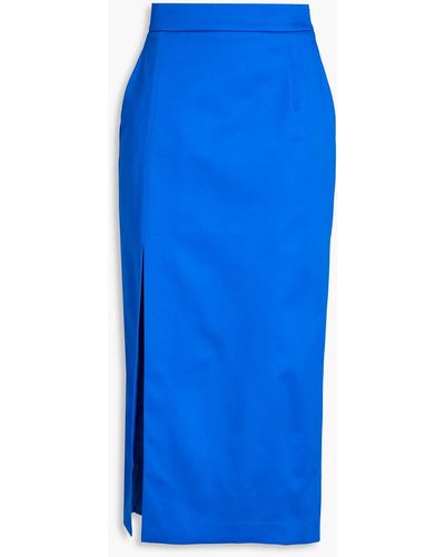 Sara Battaglia Stretch-cotton Poplin Midi Skirt - Blue