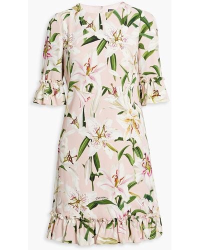 Dolce & Gabbana Ruffled Floral-print Crepe Mini Dress - Natural