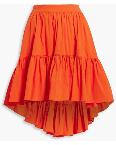 Caroline Constas Asymmetric Gathe Cotton-blend Poplin Mini Skirt - Orange