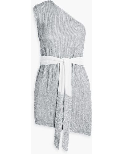 retroféte Ella One-shoulder Sequined Chiffon Mini Dress - Grey