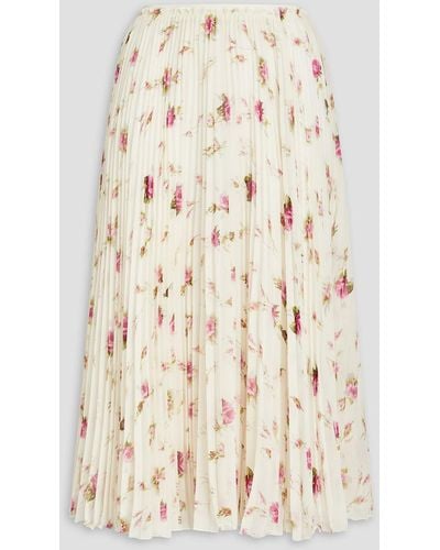 RED Valentino Pleated Floral-print Georgette Midi Skirt - Natural
