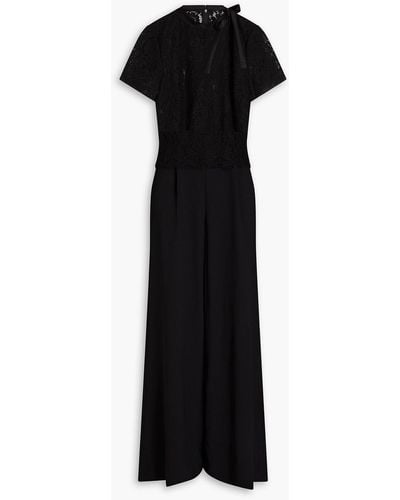Mikael Aghal Corded Lace-paneled Crepe Wide-leg Jumpsuit - Black