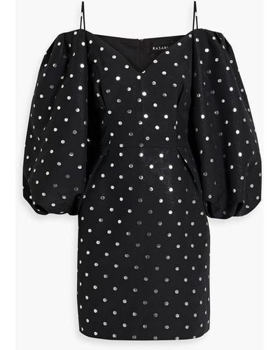 Rasario Cold-shoulder Polka-dot Jacquard Mini Dress - Black