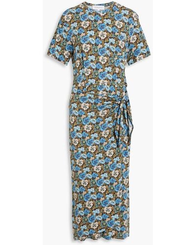 Les Rêveries Floral-print Stretch-modal Jersey Midi Dress - Blue