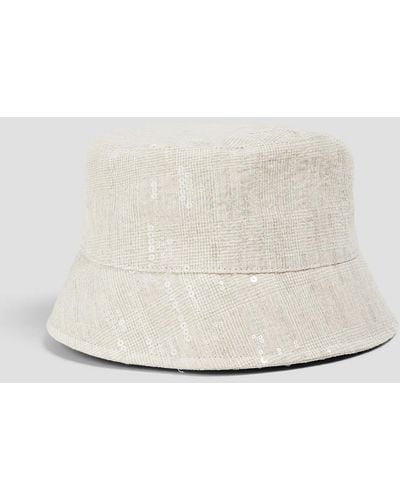 Brunello Cucinelli Prince Of Wales Checked Embellished Linen Bucket Hat - White