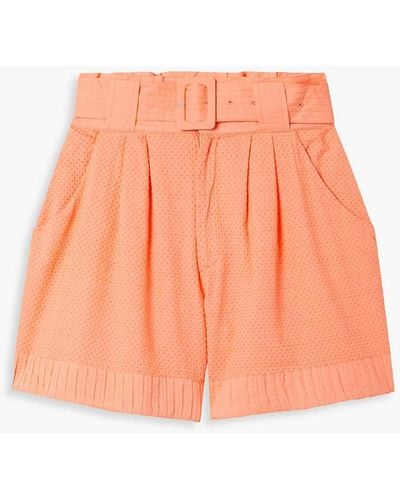 Solid & Striped The Talia Belted Swiss-dot Cotton Shorts - Orange