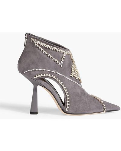 Jimmy Choo Kendrix 100 Laser-cut Crystal-embellished Suede Ankle Boots - Gray