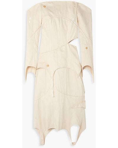 Acne Studios Off-the-shoulder Cutout Cotton-twill Midi Dress - Natural