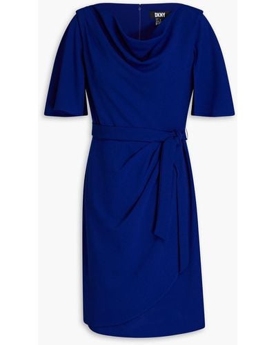 DKNY Wrap-effect Draped Stretch-crepe Mini Dress - Blue