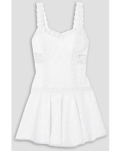 Charo Ruiz Biba Crocheted Lace-trimmed Broderie Anglaise Cotton-blend Mini Dress - White