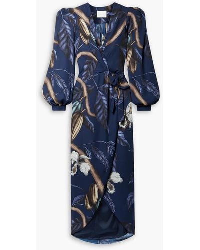 Johanna Ortiz Reino Vegetal Printed Crepe Midi Wrap Dress - Blue