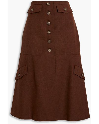 Victoria Beckham Button-detailed Wool-twill Skirt - Brown
