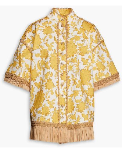 Zimmermann Fringed Floral-print Cotton Shirt - Yellow