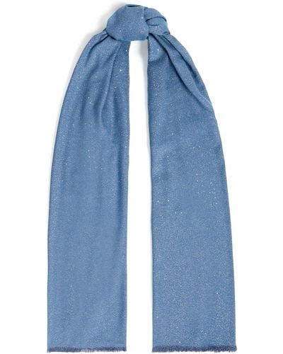 Brunello Cucinelli Schal aus einer seidenmischung mit pailletten - Blau
