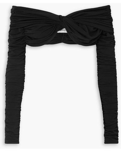 Monot Off-the-shoulder Cropped Ruched Stretch-jersey Top - Black