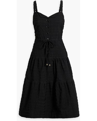 Saloni Maya Cotton-seersucker Midi Dress - Black