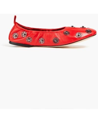 Tory Burch Embellished Leather Ballet Flats - Red