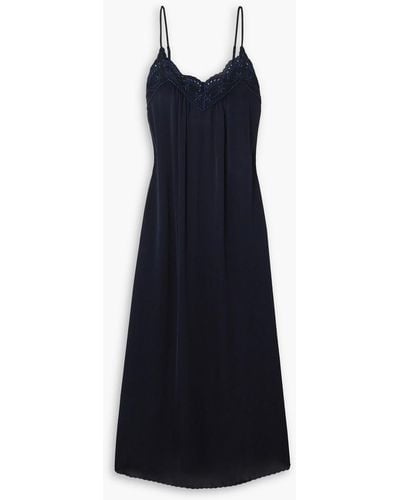 See By Chloé Broderie Anglaise-trimmed Crepe De Chine Midi Slip Dress - Blue