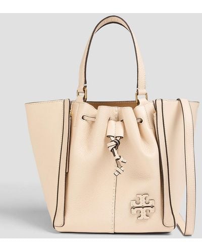 Tory Burch Mcgraw Dragonfly Smooth And Pebbled-leather Tote - Natural