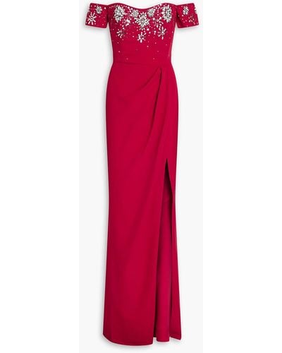 Marchesa Off-the-shoulder Embellished Crepe Gown - Red