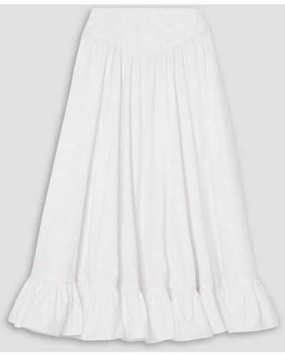 BATSHEVA Ruffled Cotton-poplin Midi Skirt - White