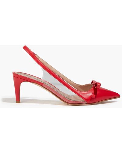 Red(V) Bow-embellished Leather And Pvc Slingback Pumps - Red