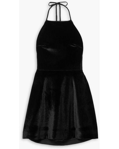 HVN Reece Embellished Velvet Halterneck Mini Dress - Black