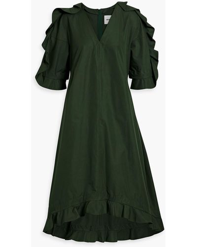Jil Sander Ruffled Cotton-taffeta Midi Dress - Green