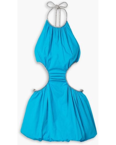 STAUD Willa Crystal-embellished Cutout Taffeta Halterneck Mini Dress - Blue