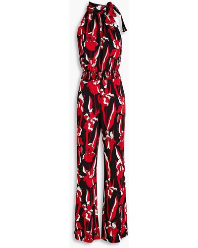 Boutique Moschino Pussy-bow Floral-print Jersey Jumpsuit - Red