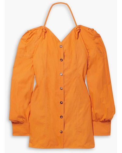 Nanushka Alyssa Cold-shoulder Cotton-poplin Mini Dress - Orange
