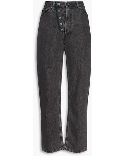 Ganni Button-embellished High-rise Straight-leg Jeans - Grey