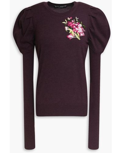 Dolce & Gabbana Embroidered Mélange Wool Jumper - Purple