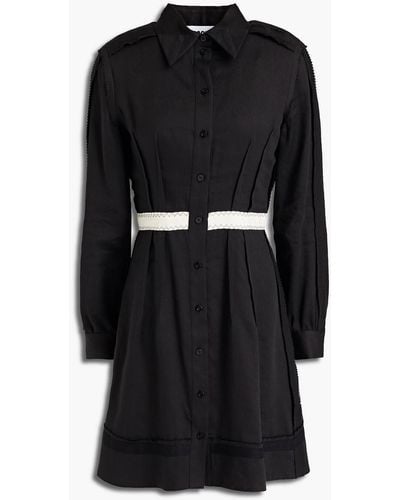 Moschino Grosgrain-trimmed Pleated Twill Mini Shirt Dress - Black