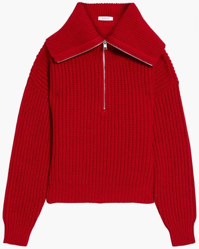 FRAME Ribbed Merino Wool Half-zip Sweater - Red