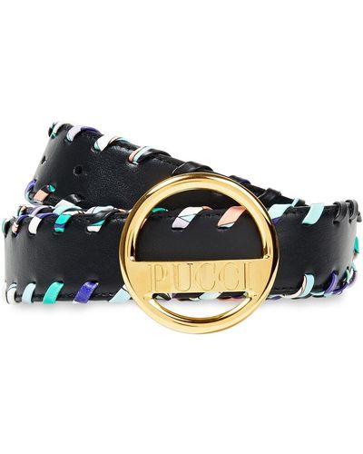 Emilio Pucci Whipstitched Leather Belt - Blue