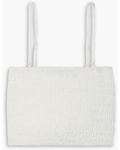 ATM Cropped Shirred Linen Tank - White