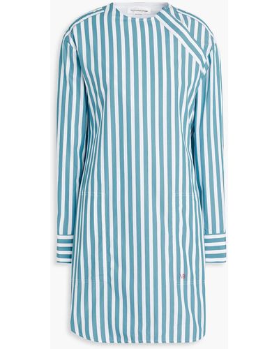 Victoria Beckham Striped Cotton-poplin Mini Dress - Blue