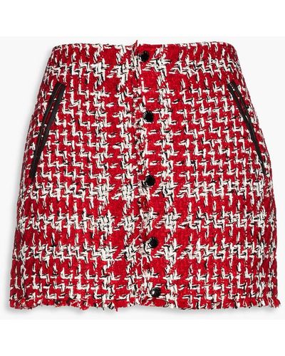 Rag & Bone Cruella minirock aus tweed aus einer wollmischung mit fransen und gürtel - Rot