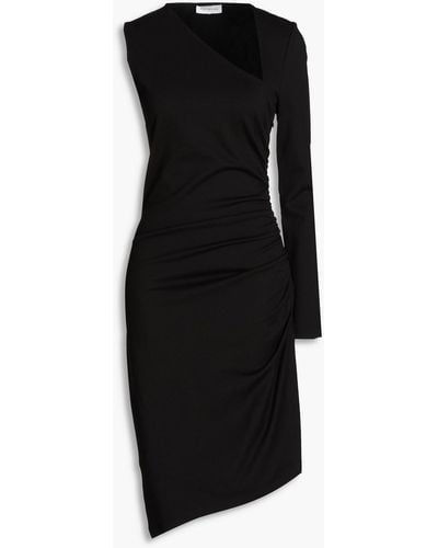 Halston Skyler One-sleeve Asymmetric Crepe Midi Dress - Black