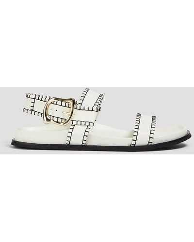 FRAME Le Marcel Whipstitched Leather Sandals - White