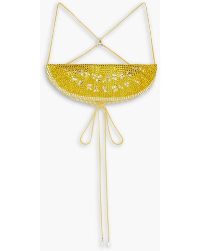 Area Cropped Open-back Crystal-embellished Wool-blend Top - Yellow