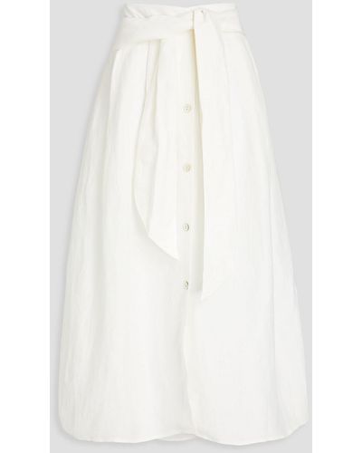 Vince Pleated Linen-blend Midi Skirt - White