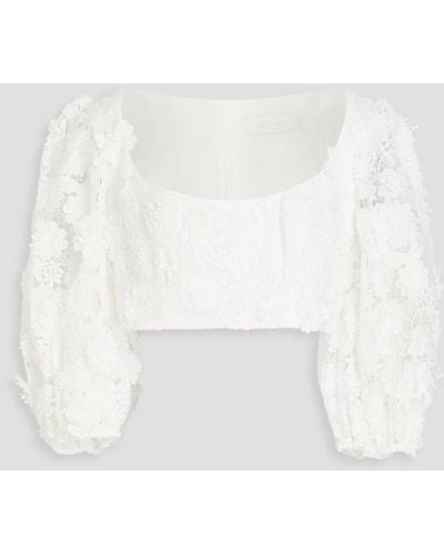 Zimmermann Cropped Guipure Lace Top - White