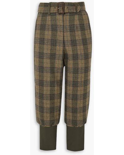 James Purdey & Sons Cropped Belted Checked Wool-tweed Tapered Pants - Green