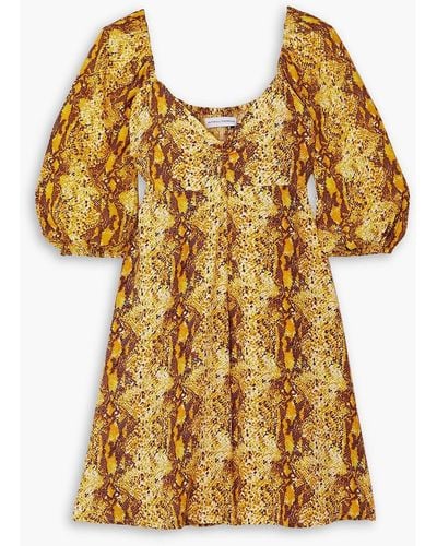 Faithfull The Brand Martine Snake-print Crepe Mini Dress - Yellow
