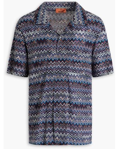 Missoni Crochet-knit Cotton-blend Shirt - Blue