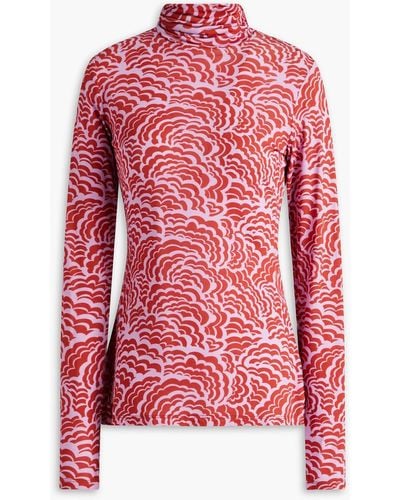 A.L.C. James Printed Stretch-mesh Turtleneck Top - Red